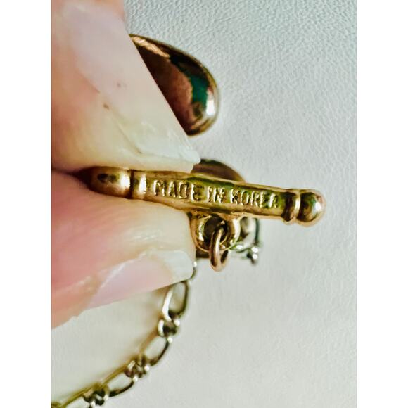 Vintage Made in Korea Puffy Heart Toggle Bracelet 90s Y2K Gold Silver Tone - Picture 5 of 9